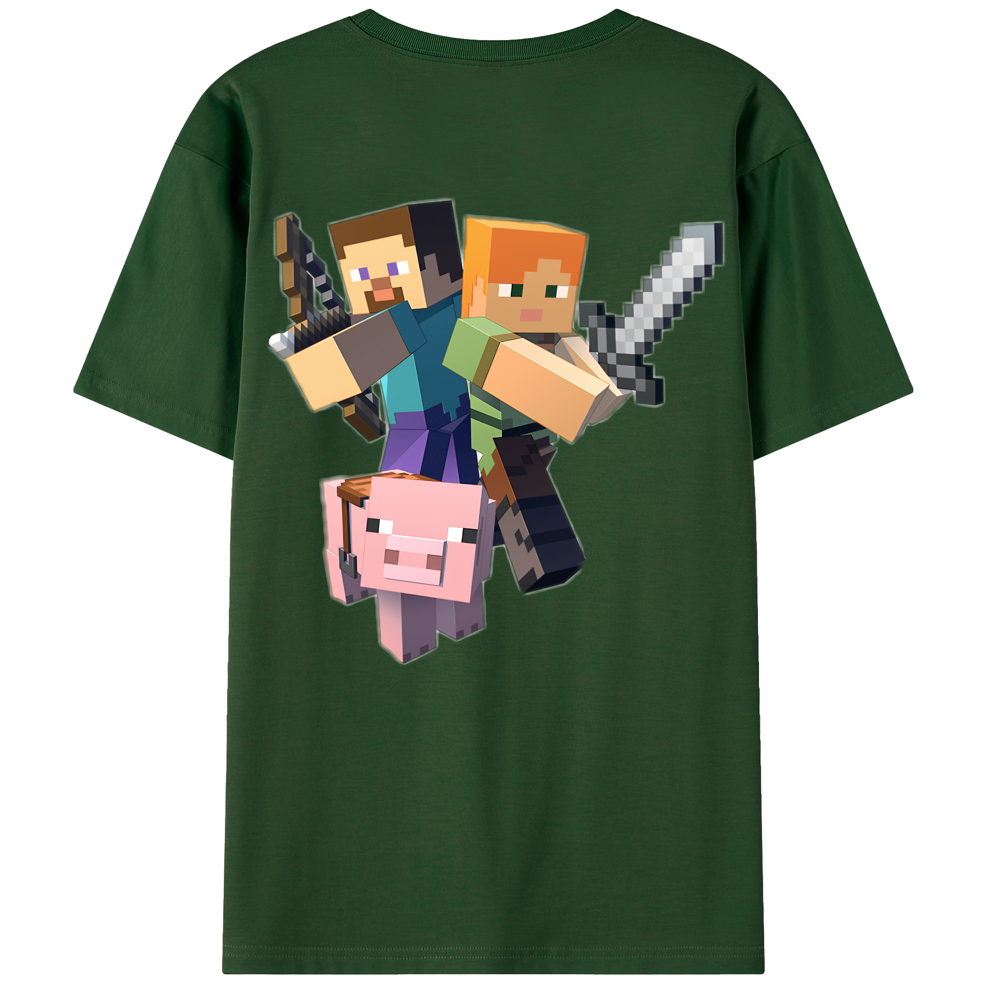 （画像用） マインクラフト ブロックの世界 Minecraft MC Block world 綿100％半袖Tシャツ（背面プリント）